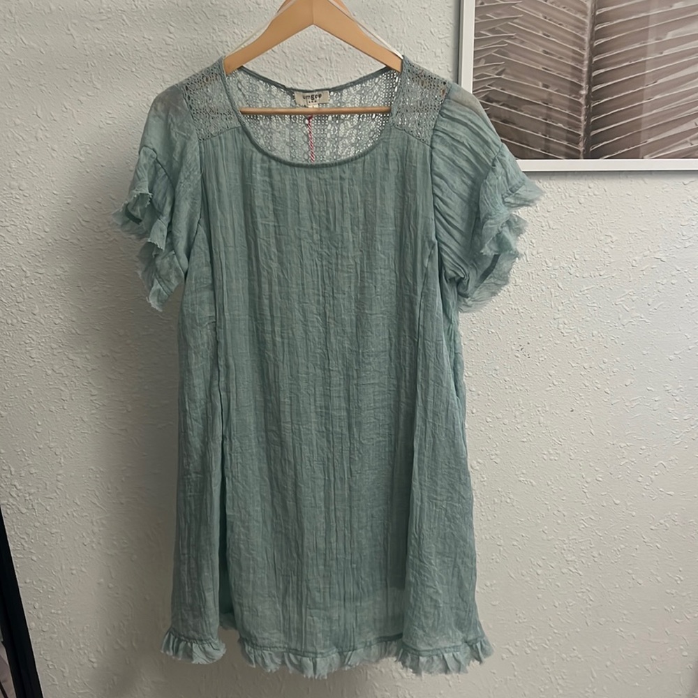 Umgee Sage Green Ruffle Mini Dress